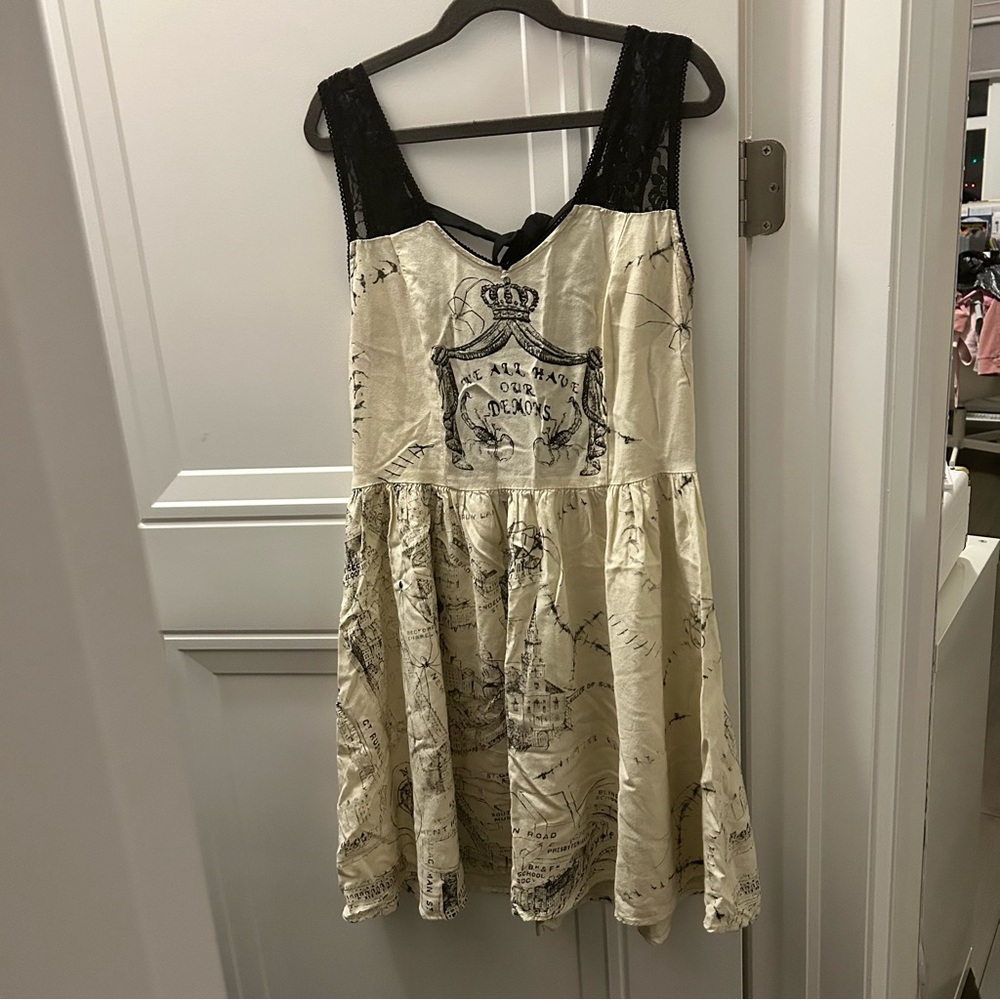 Chic Cream and Black Map Print Mini Dress